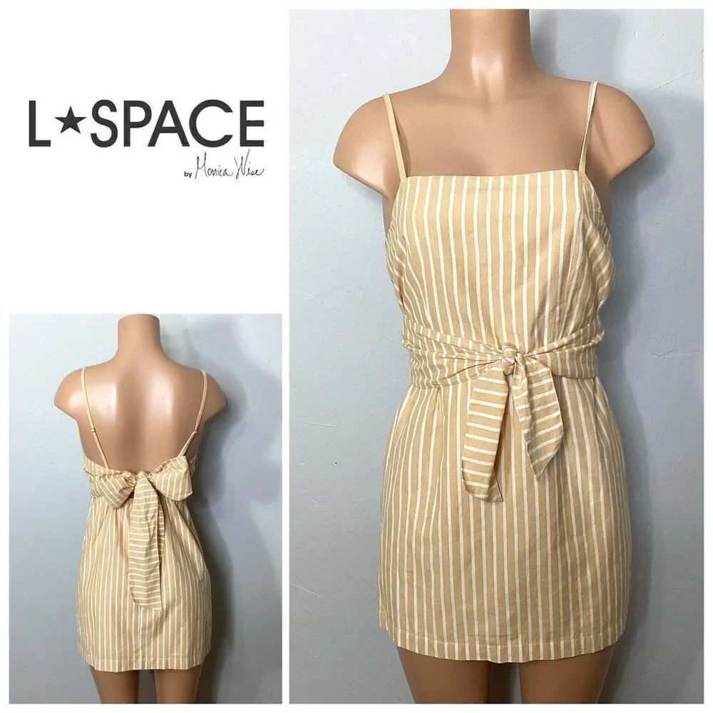New. L*SPACE tan striped mini dress. Small. Retails $158